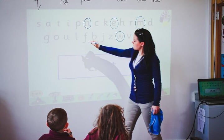 Classe di scuola primaria irlandese design pittura lavagna smart educazione rathoath junior school